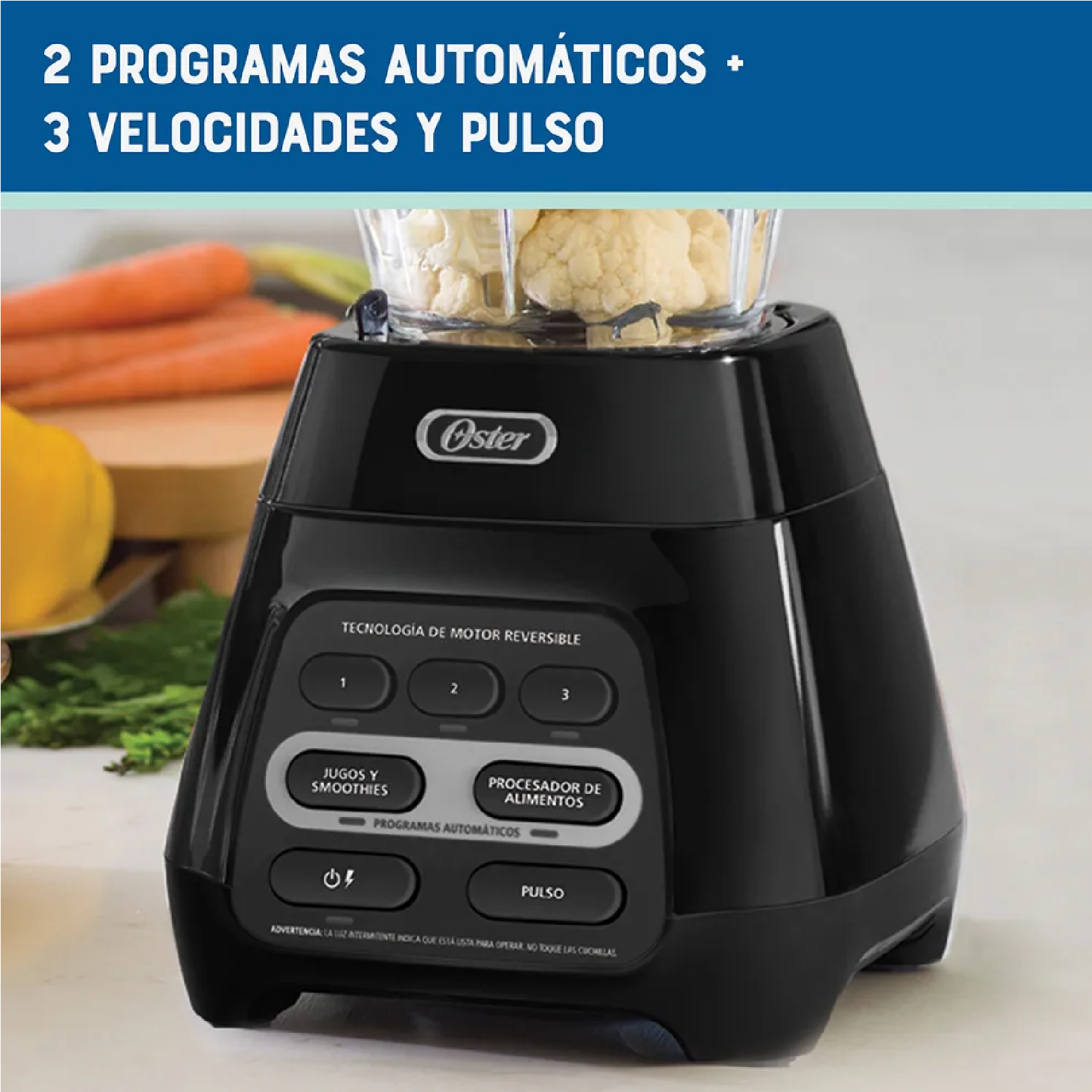Licuadora Oster Programas Automáticos Vaso Vidrio, Negro