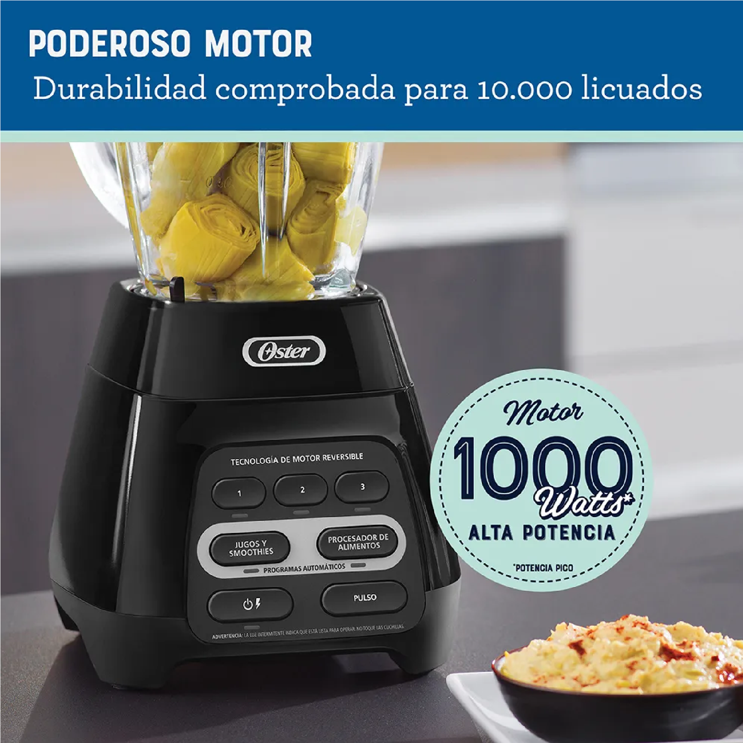 Licuadora Oster Programas Automáticos Vaso Vidrio, Negro
