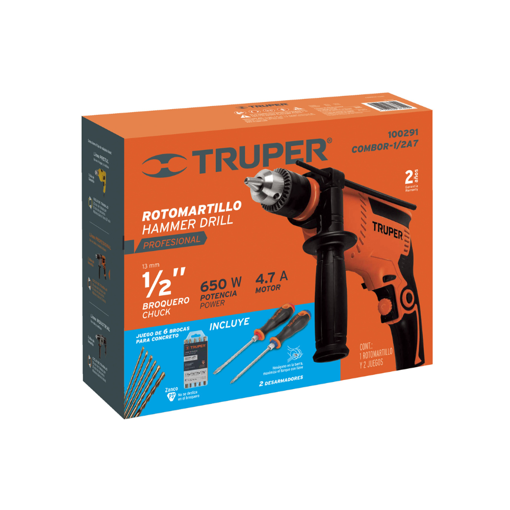 Rotomartillo 1.2 650 W 6 brocas y 2 desarmadores