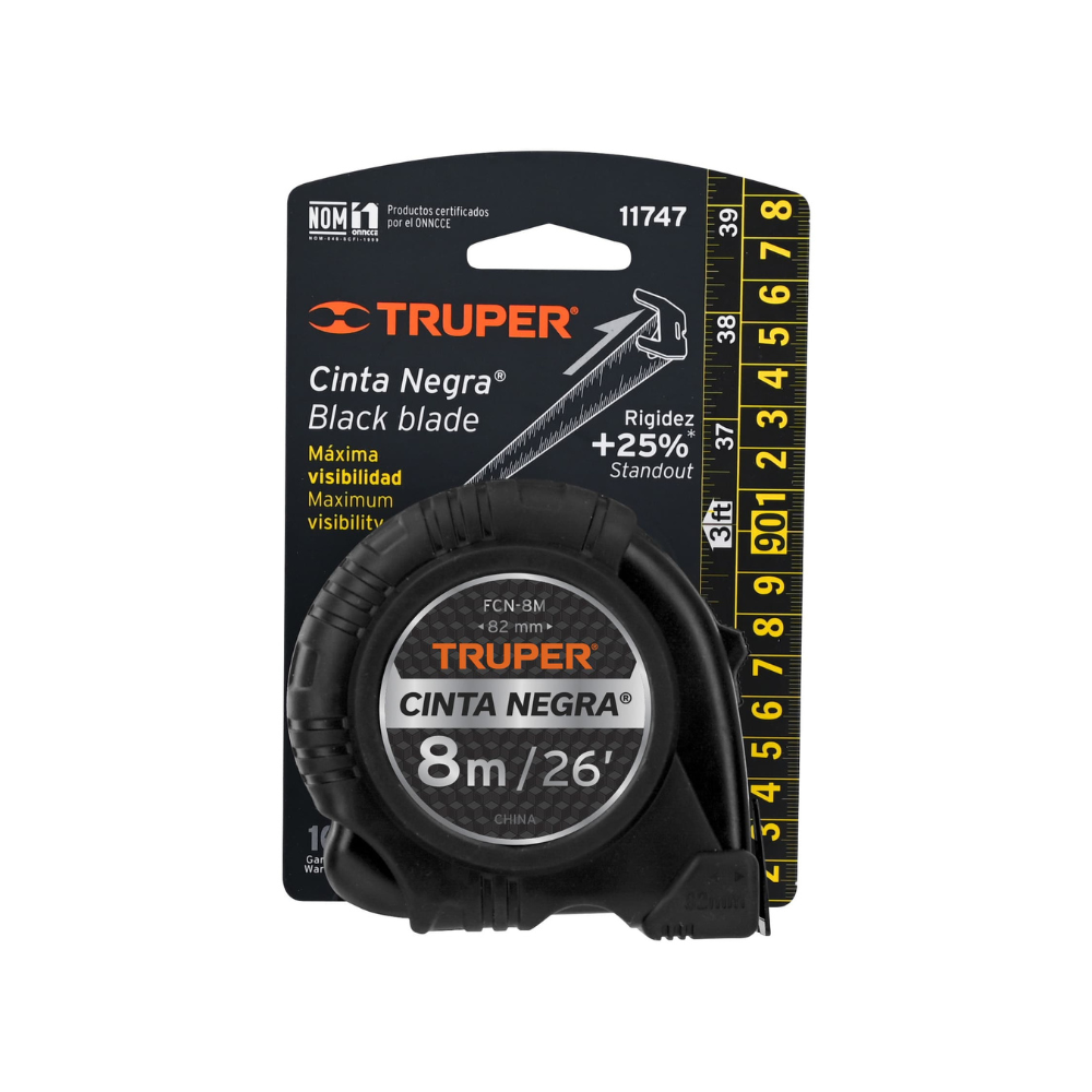 Flexometro Cinta Negra 8 m cinta 27 mm