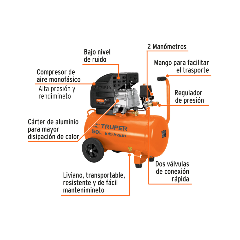 Compresor 50 litros lubricado 120 V
