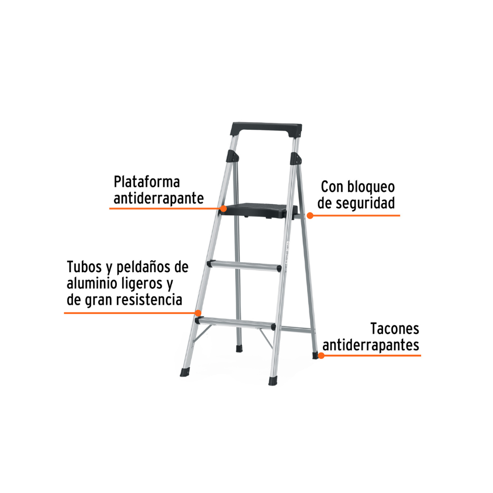 Escalera tubular 3 peldaños aluminio