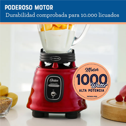 Licuadora Clásica Oster Vaso Vidrio, Motor Reversible, Rojo