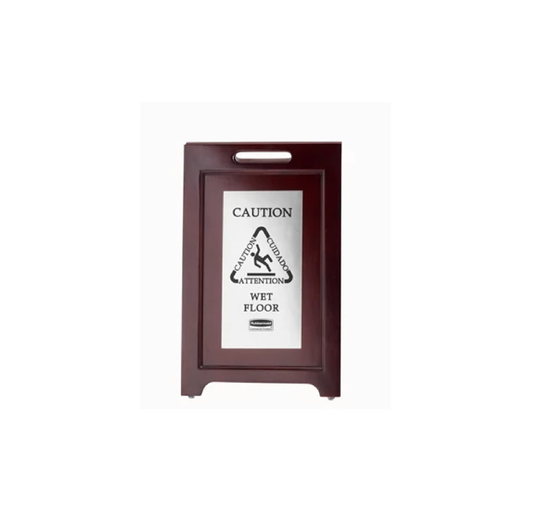 SEÑAL DE MADERA EXECUTIVE "CUIDADO" MULTILINGUAL, 2 CARAS, PLATA, 22"