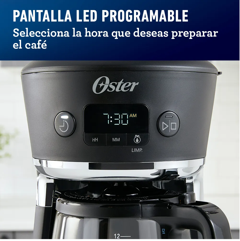 Cafetera Oster Con Sistema De Colores, 12 Tazas, Negro