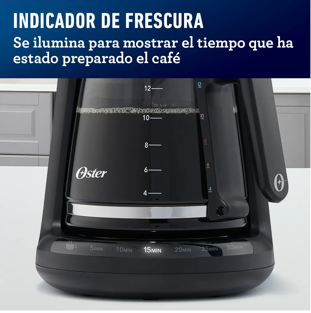 Cafetera Oster Con Sistema De Colores, 12 Tazas, Negro