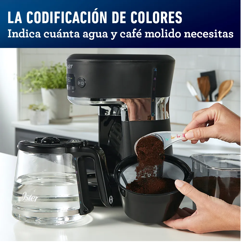 Cafetera Oster Con Sistema De Colores, 12 Tazas, Negro
