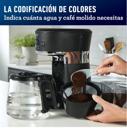 Cafetera Oster Con Sistema De Colores, 12 Tazas, Negro