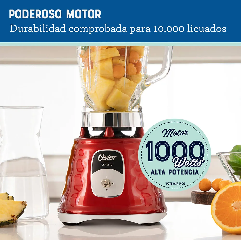 Licuadora Clásica Oster Vaso Vidrio, Interruptor Palanca, Rojo