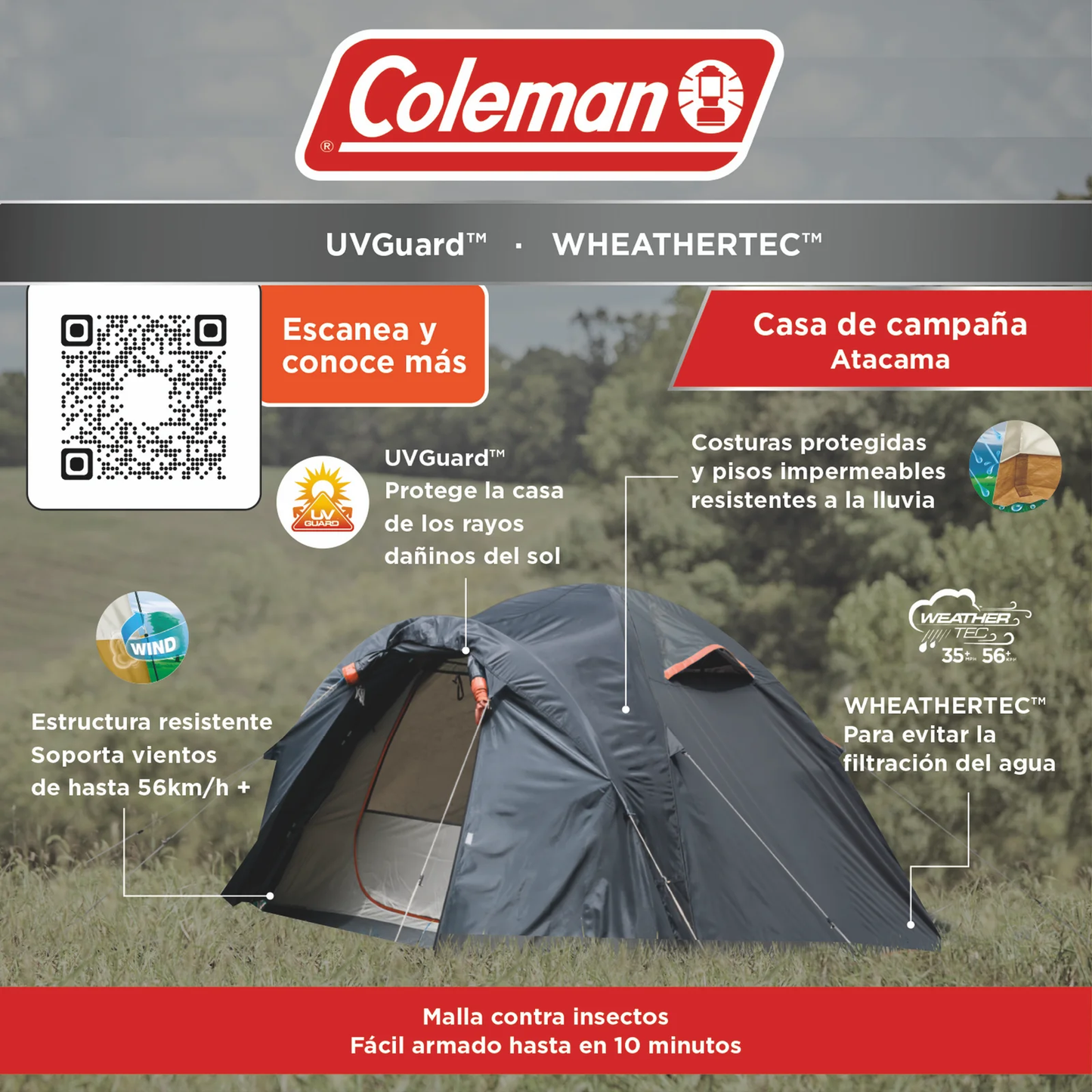 Casa De Campaña Coleman Atacama 4 Personas, Negro