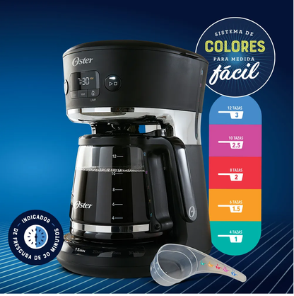 Cafetera Oster Con Sistema De Colores, 12 Tazas, Negro