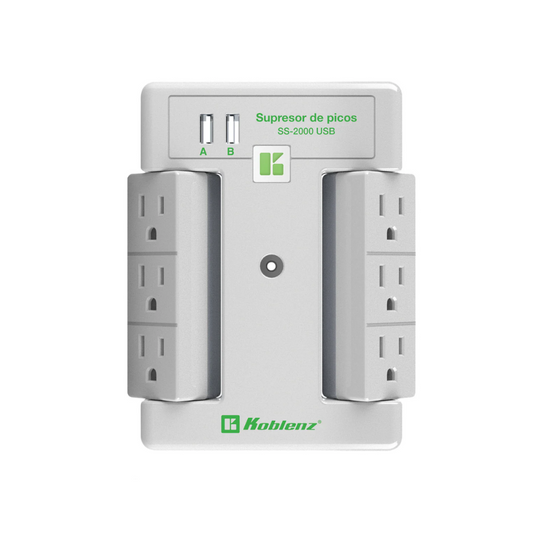 Multicontacto Supresor Koblenz® 6 Contactos, 2 Puertos USB