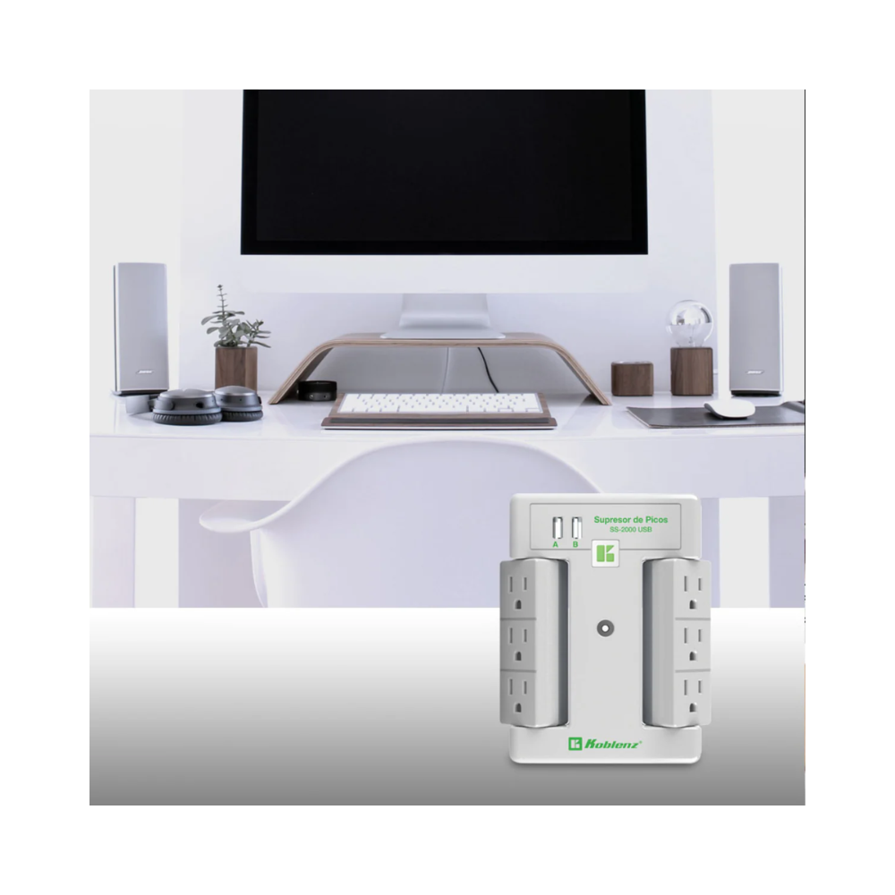 Multicontacto Supresor Koblenz® 6 Contactos, 2 Puertos USB