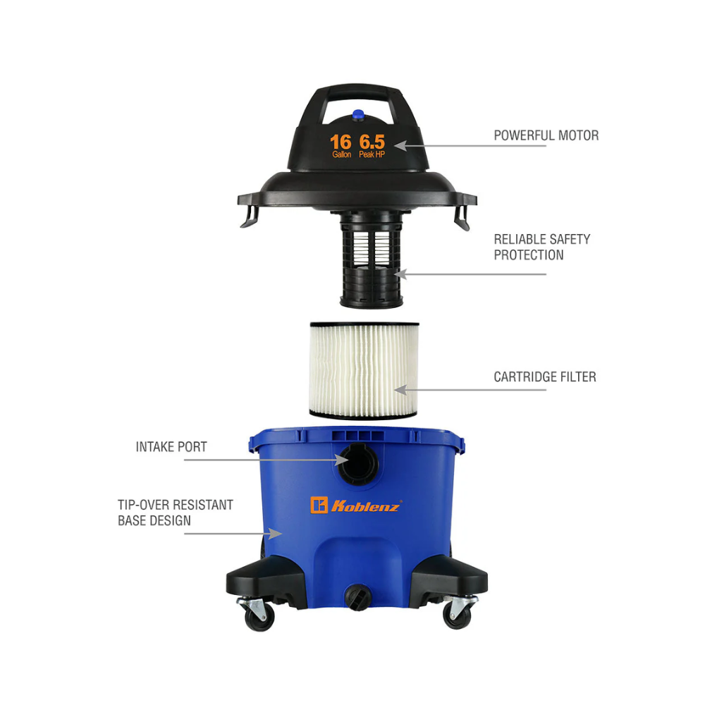Aspiradora Multiusos Koblenz® Para Líquidos Y Secos, 16 Gal.