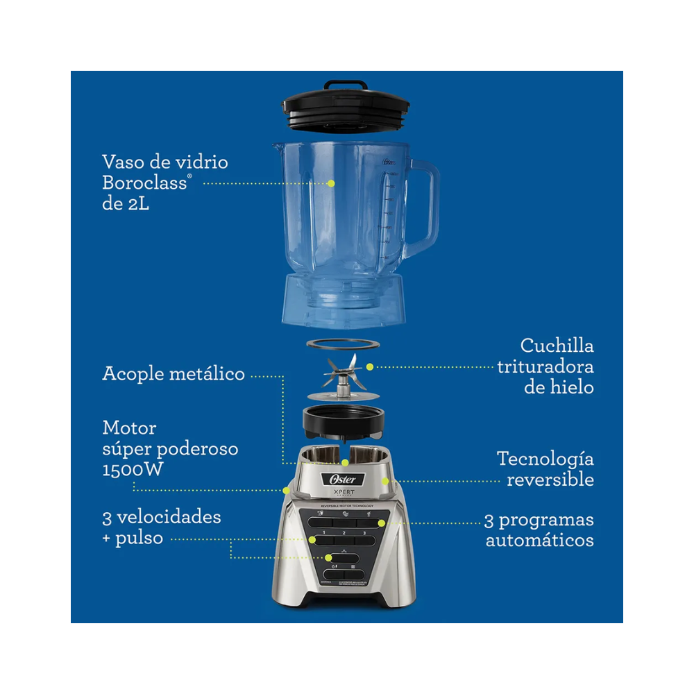 Licuadora Oster Xpert Series Con Vaso Boroclass, Plata