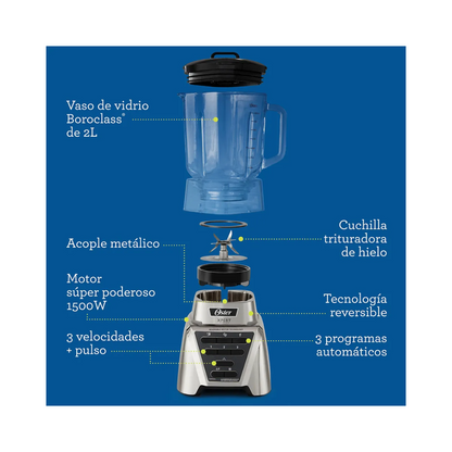 Licuadora Oster Xpert Series Con Vaso Boroclass, Plata