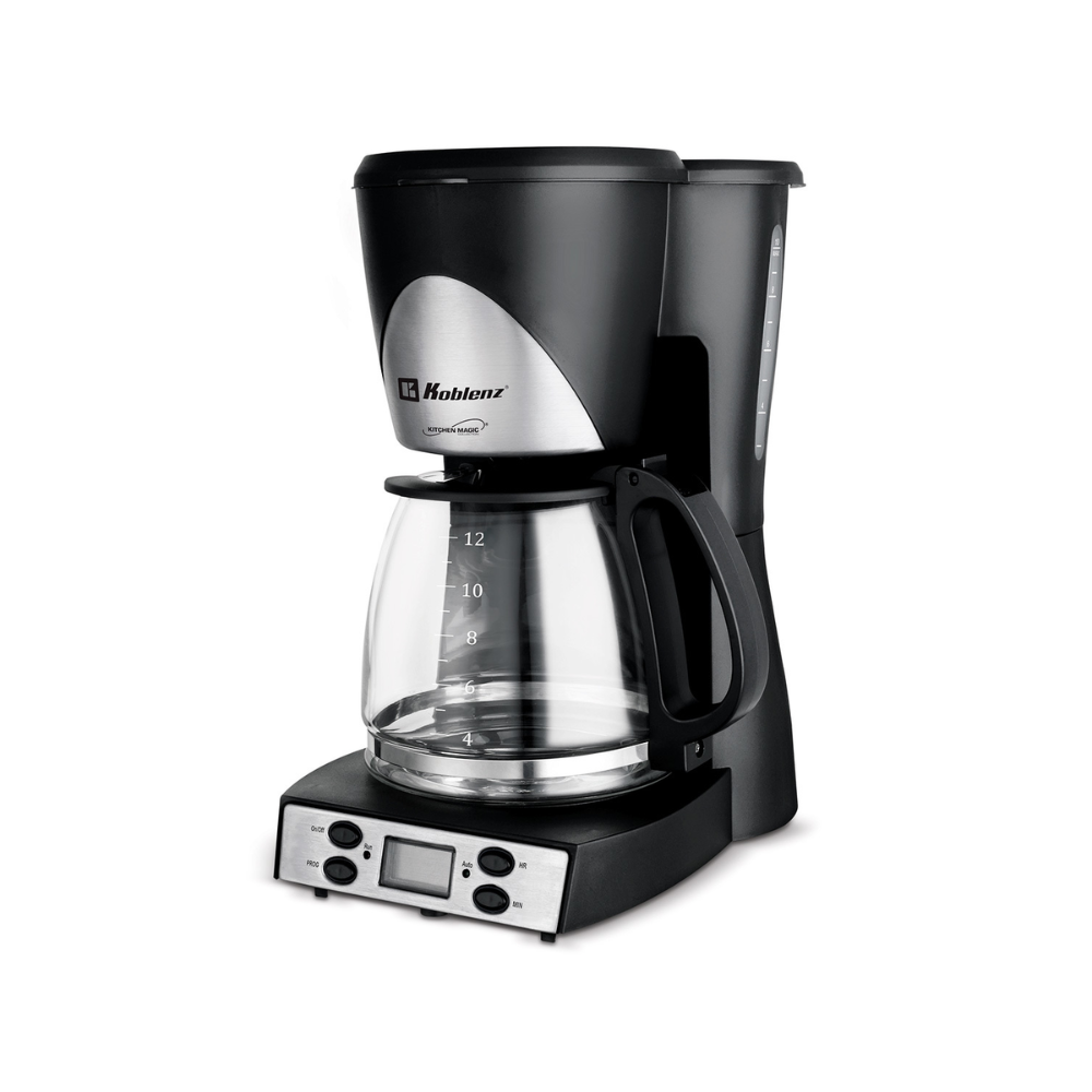 Cafetera Programable Koblenz® 12 Tazas, Filtro Lavable Negro