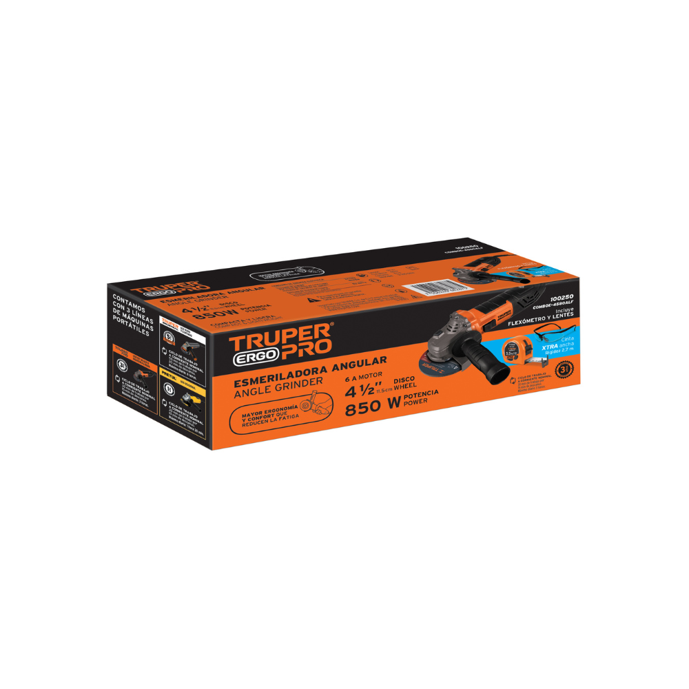 COMBO ESMERILADORA 4.1 2 800W C LENTES DE SEG Y FLEX.