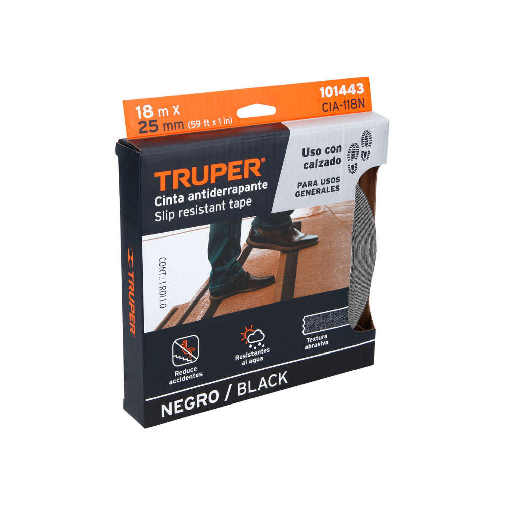 Cinta antiderrapante negra con abrasivo 25mm x 18m