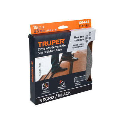 Cinta antiderrapante negra con abrasivo 25mm x 18m