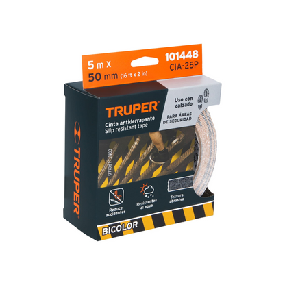 Cinta antiderrapante amarilla c negra con abrasivo 50mm x 5m