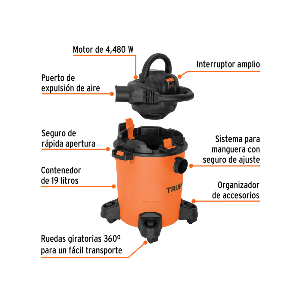 Aspiradora/sopladora de solidos y liquidos 5 gal, plastica