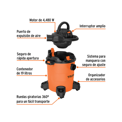 Aspiradora/sopladora de solidos y liquidos 5 gal, plastica