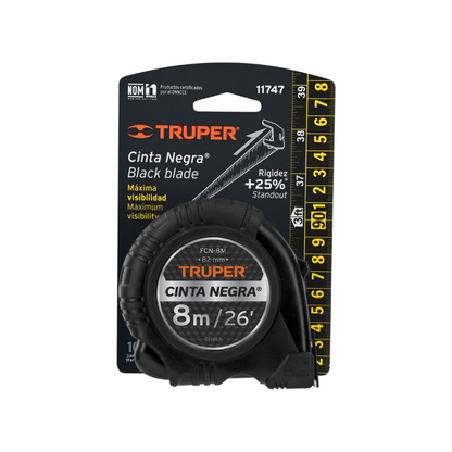 Flexometro Cinta Negra 8 m cinta 27 mm