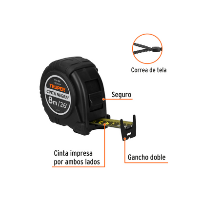 Flexometro Cinta Negra 8 m cinta 27 mm