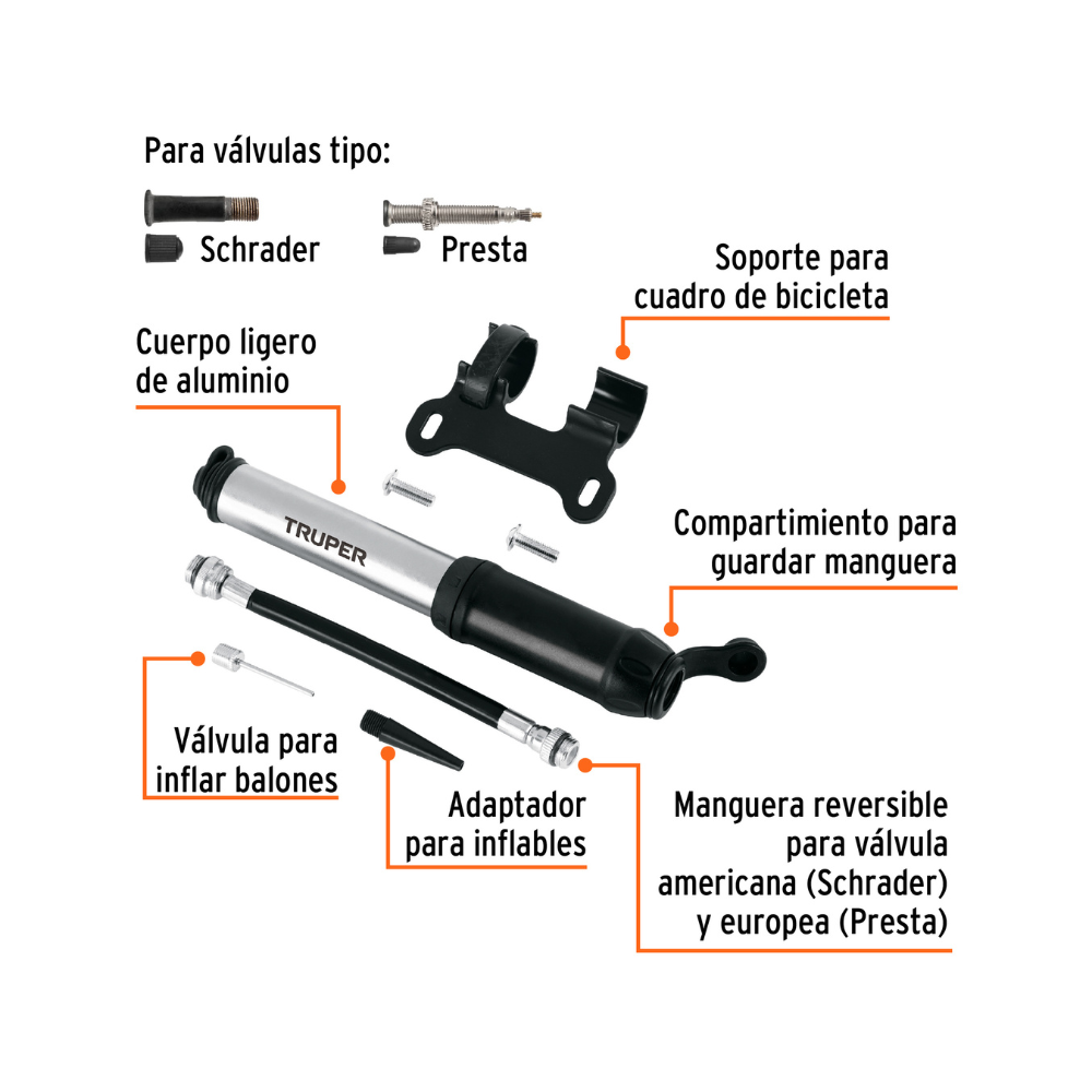 Mini bomba manual p bicicleta 75 PSI