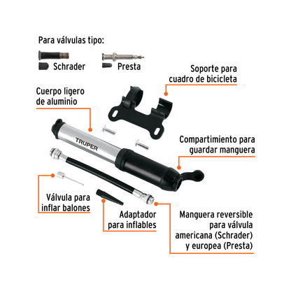 Mini bomba manual p bicicleta 75 PSI