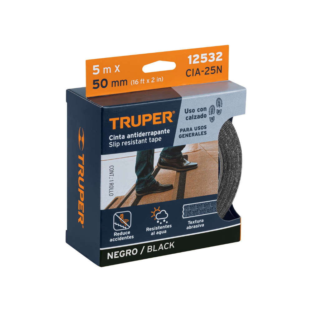 Cinta antiderrapante con abrasivo rollo 50 mm negra