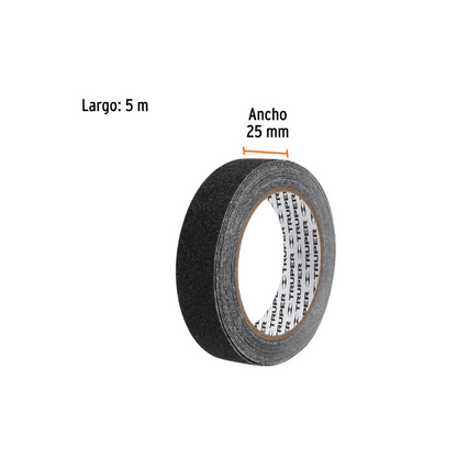 Cinta antiderrapante con abrasivo rollo 25 mm negra