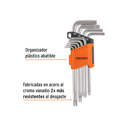 Juego de 9 llaves allen tipo torx largas