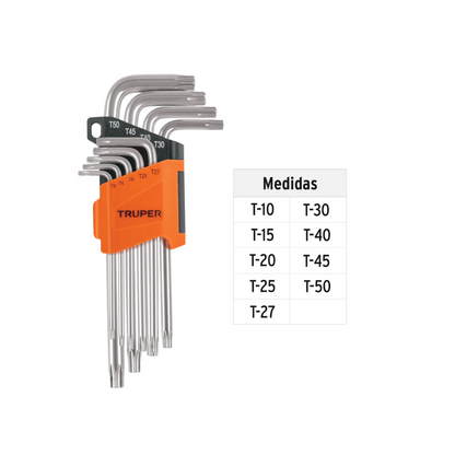 Juego de 9 llaves allen tipo torx largas