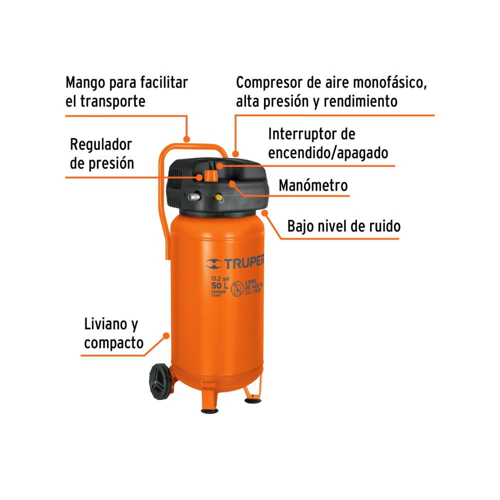 COMPRESOR DE AIRE LIBRE DE ACEITE 50 L 3 HP