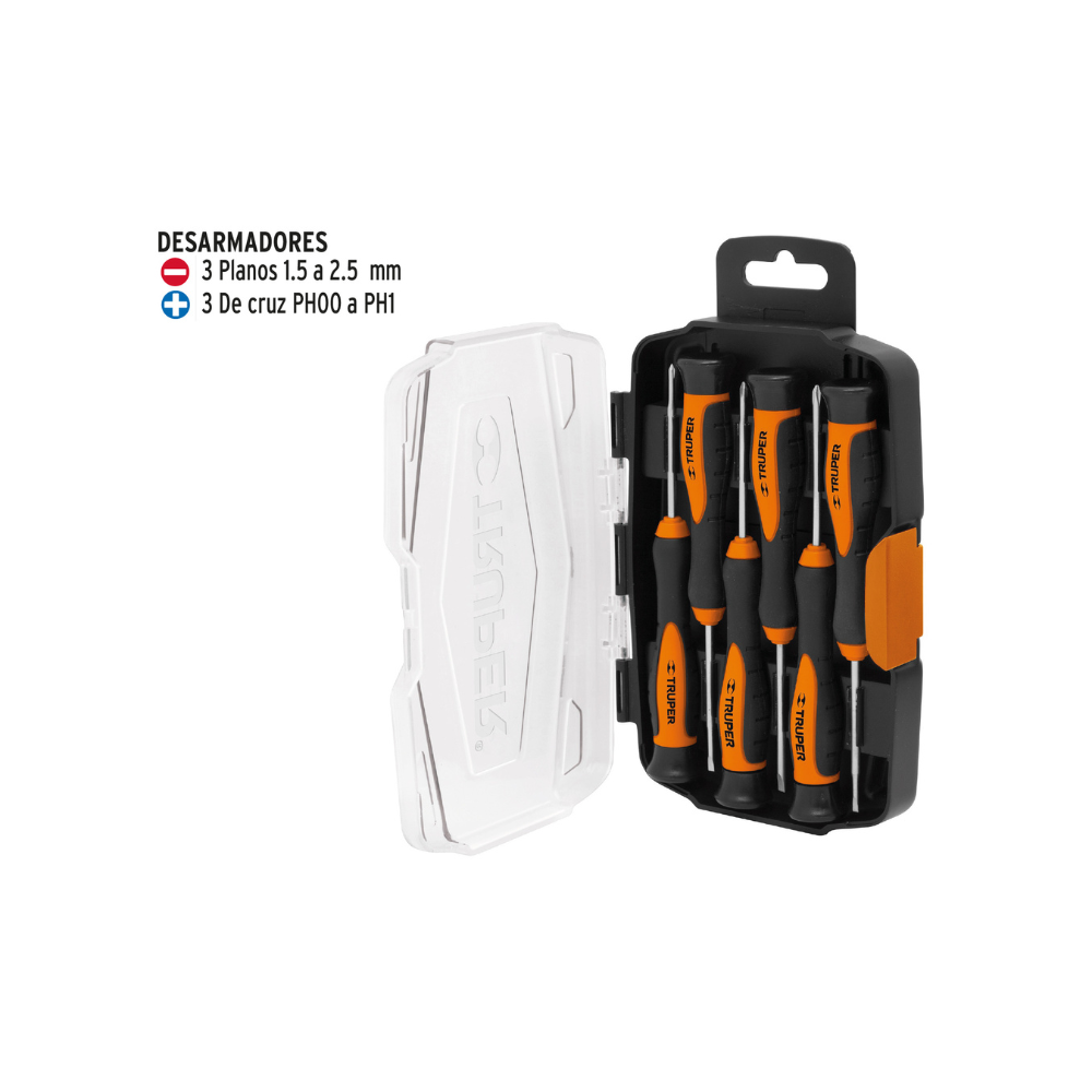 Juego con desarmadores largos de precision 6 piezas