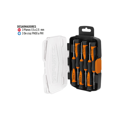 Juego con desarmadores largos de precision 6 piezas