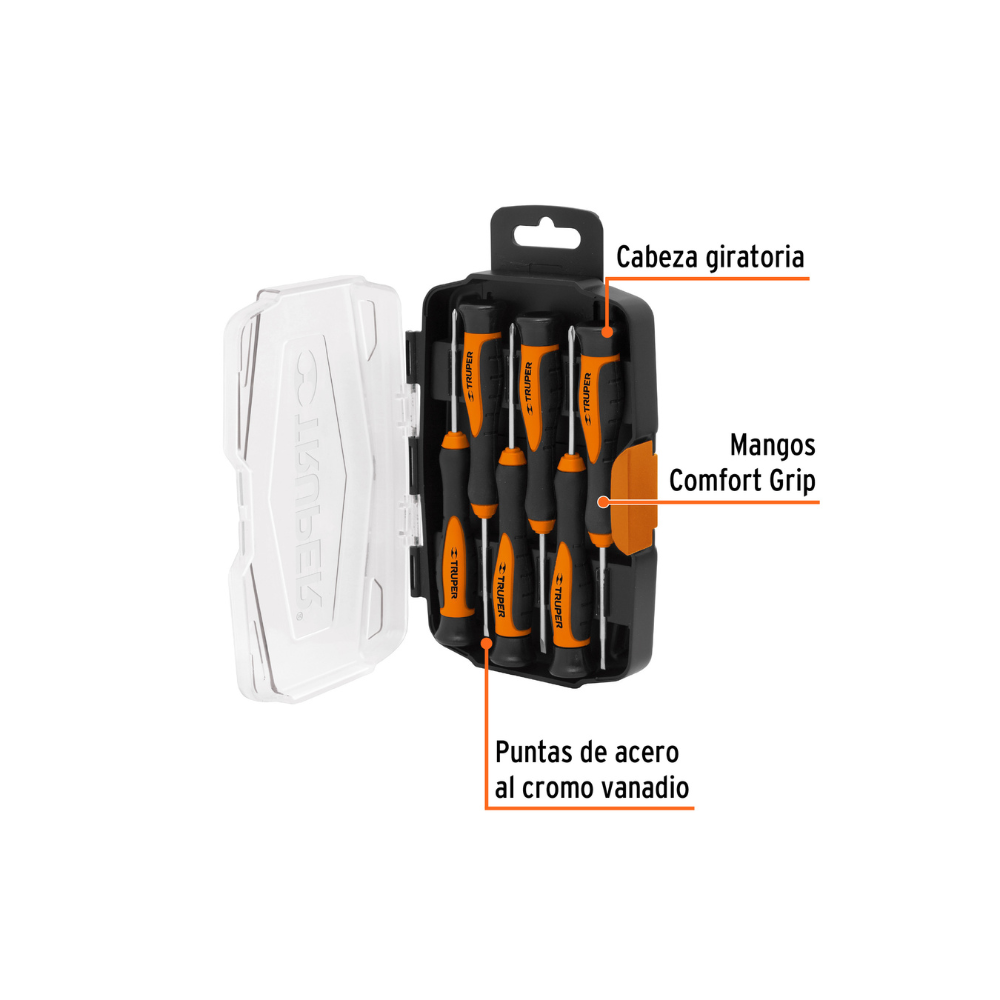 Juego con desarmadores largos de precision 6 piezas