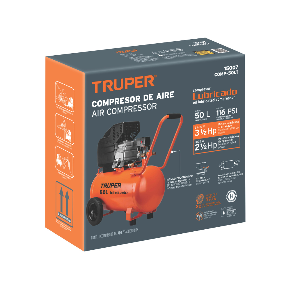 Compresor 50 litros lubricado 120 V