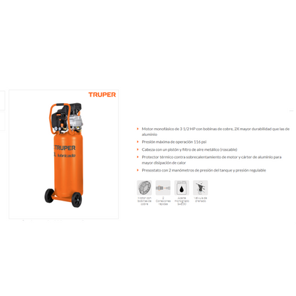 COMPRESOR VERTICAL 80 L 3. 12 HP POTENCIA MAXIMA
