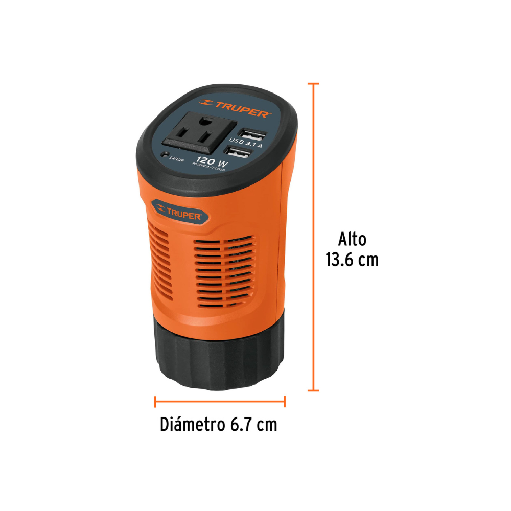 Inversor de corriente 120 W tipo vaso