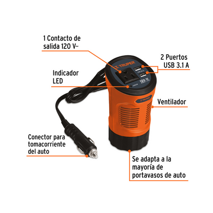 Inversor de corriente 120 W tipo vaso