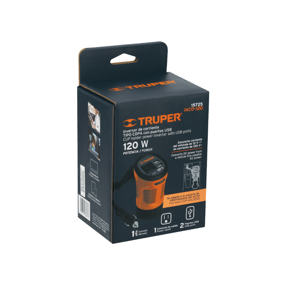 Inversor de corriente 120 W tipo vaso