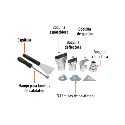 Pistola de calor 2000 W con 9 accesorios profesional