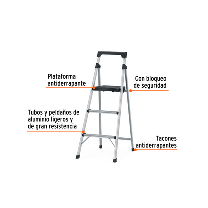 Escalera tubular 3 peldaños aluminio