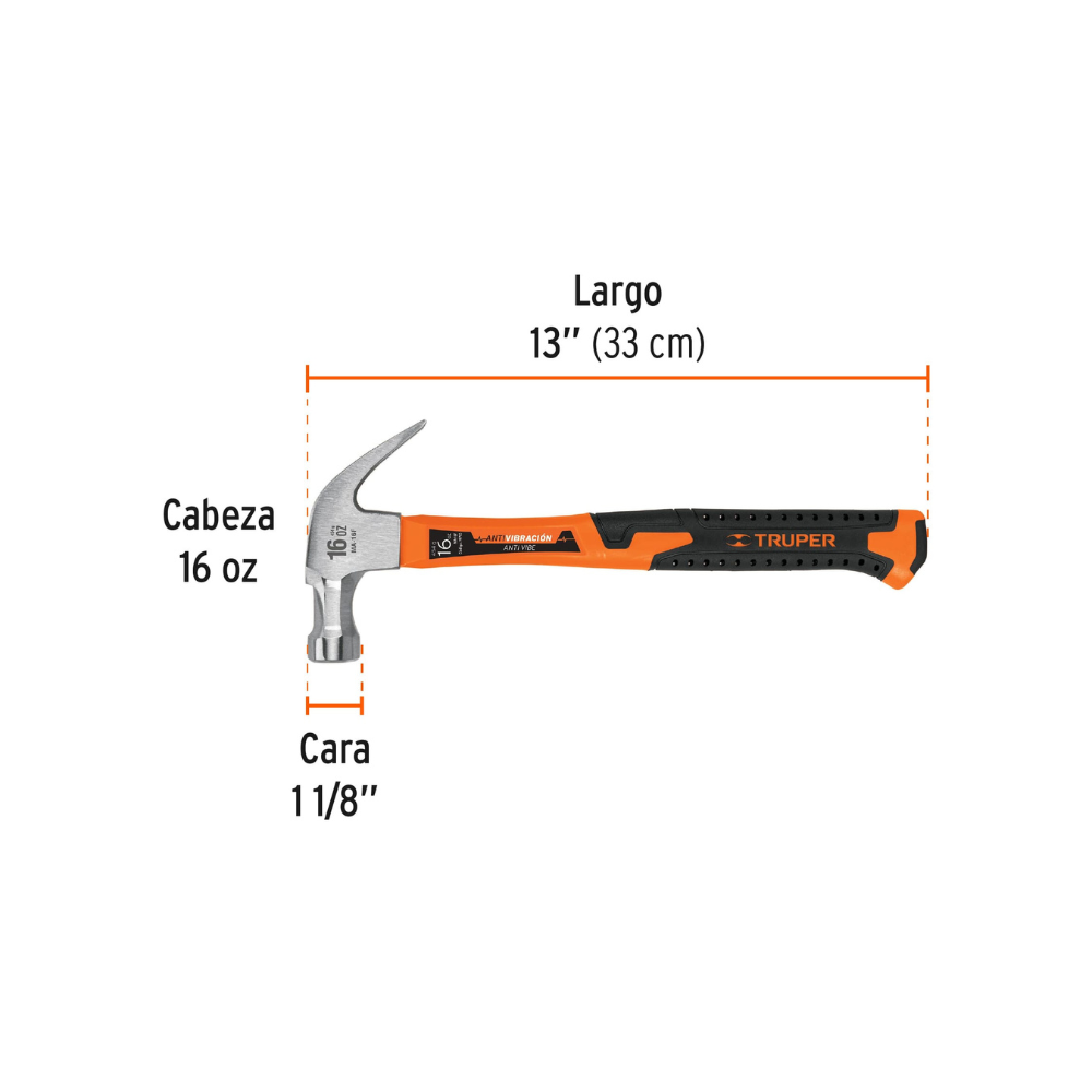 Martillo pulido curvo 16oz fibra vidrio
