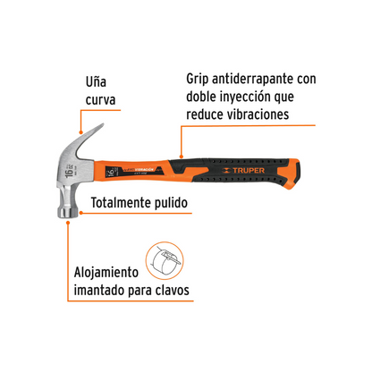 Martillo pulido curvo 16oz fibra vidrio