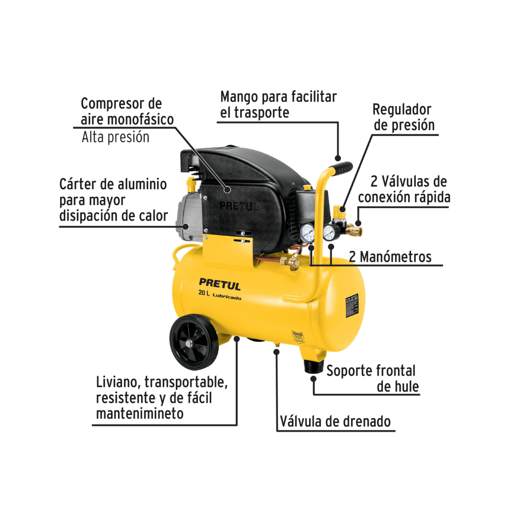 COMPRESOR 20 L 2.1 2 HP POTENCIA MAXIMA127 V PRETUL