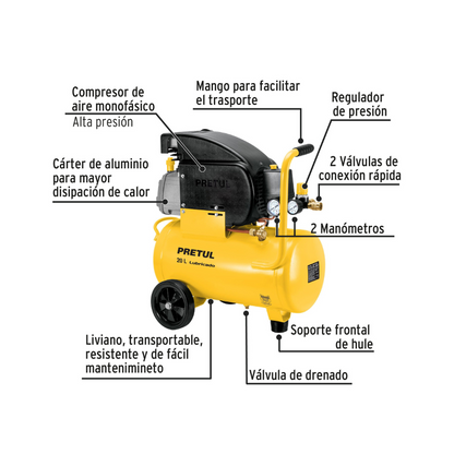 COMPRESOR 20 L 2.1 2 HP POTENCIA MAXIMA127 V PRETUL